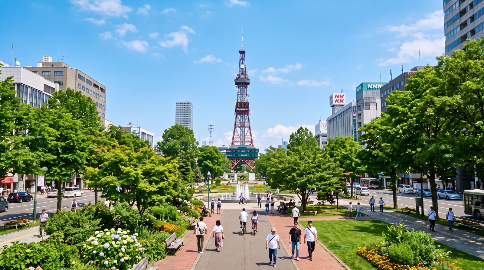 夏の大通公園とさっぽろテレビ塔